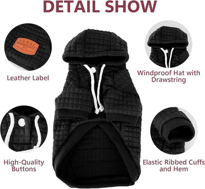 2 Pack Dog Hoodie Sweaters for Small Medium Dogs Warm Dog Clothes for Large Dogs Soft Waffle-Like Laminated Sweatshirt Bulldog (Black+Grey, L (Back: 19",Chest: 28", Neck: 17.5"))
