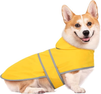 Dog Raincoat for Medium Dogs Waterproof Jacket Hooded Rain Coats with Reflective Strips Leash Hole & Poncho Adjustable Fit (Yellow,M)
