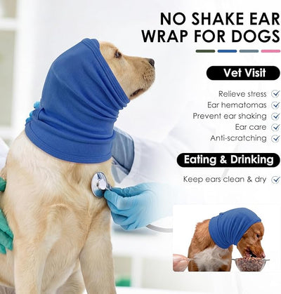 KOESON Ear Wrap for Dogs with Adjustable Hook & Loop, Soft No Shake Dog Ear Wraps Hematoma, Breathable Meidum Dog Ear Cover for Noise Protecion, Pet Calming Hoodie for Thunder, Firework, Separation