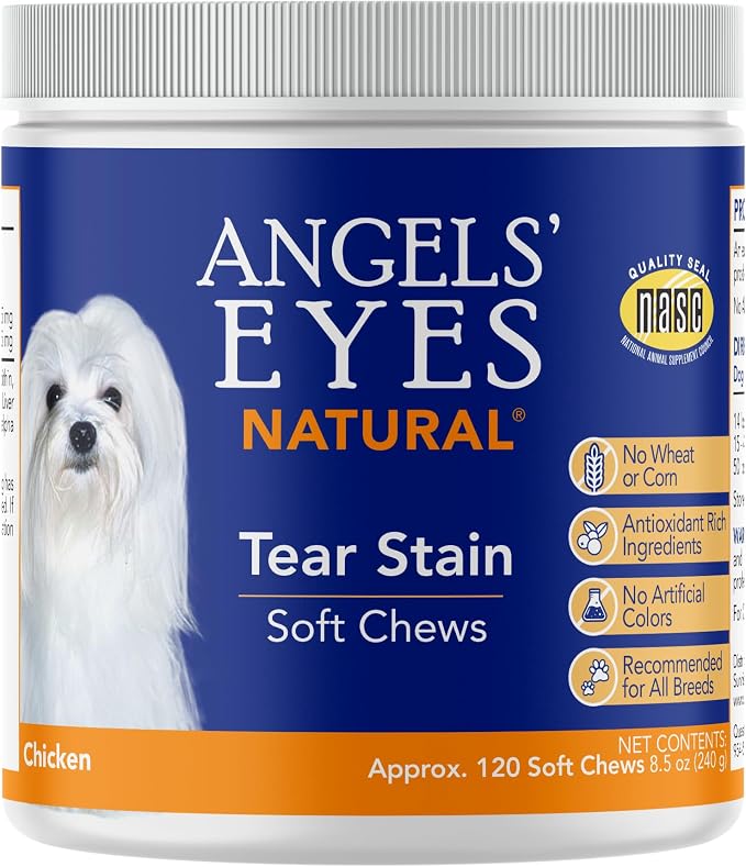 Angels' Eyes Natural Tear Stain Prevention Soft Chews for Dogs | Chicken Formula | 120 Count | Daily Supplement to Reduce Eye Stains | No Wheat or Corn | Cranberry & Marshmallow Root | Made in USA