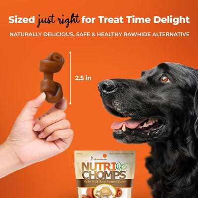 NutriChomps Dog Chews, 2.5-inch Knots, Easy to Digest, Rawhide-Free Dog Treats, 8 Count, Real Peanut Butter flavor
