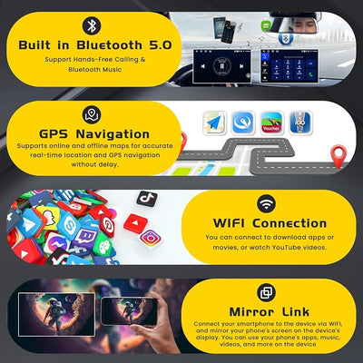 5Ghz WiFi [4G+64G] Android 15 Car Radio for Toyota Yaris Vios 2007-2013 Car Stereo with Wireless Carplay/Android Auto, 9 Inch HD Touch Screen with GPS Bluetooth FM/RDS EQ SWC Backup Camera MIC