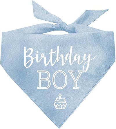Birthday Boy with Cupcake Dog Bandana | 100% Cotton | Made in USA | Birthday | Pawty | Party Theme | Celebration Supplies | Photoshoot | Baby Blue, One Size (214)