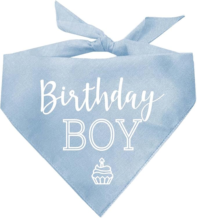 Birthday Boy with Cupcake Dog Bandana | 100% Cotton | Made in USA | Birthday | Pawty | Party Theme | Celebration Supplies | Photoshoot | Baby Blue, One Size (214)