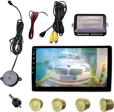 LCD Parking Sensor Kit - Displays Data on Original Screen, Easy Rear Installation, Compatible with CVBS Cameras (Not for AHD), 18 Probe Colors to Match Any Vehicle（Gold）