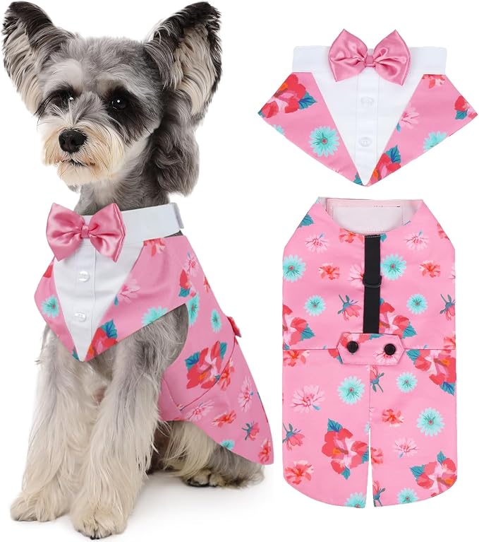 Dog Tuxedo Dog Suit and Bandana Set, Dogs Tuxedo Wedding Party Suit, Dog Prince Wedding Bow Tie Shirt Formal Dog Wedding Attire for Large and Medium Dogs Golden Retriever Samo Bulldogs