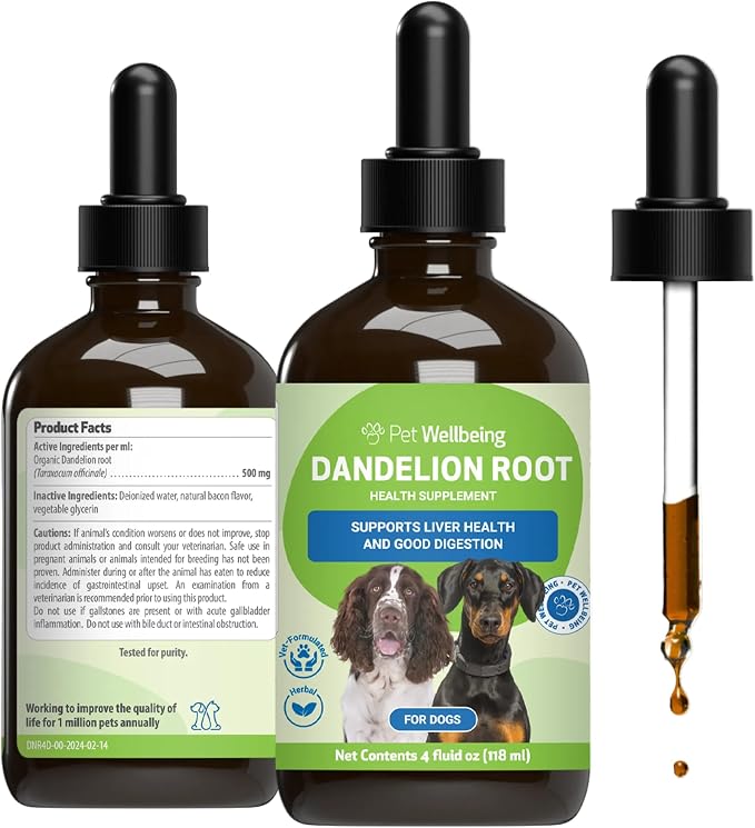 Dandelion Root for Dogs - Liver & Heart Health, Digestive Function, Blood Sugar Support, Certified Organic - Veterinarian-Formulated Herbal Supplement 4 oz (118 ml)