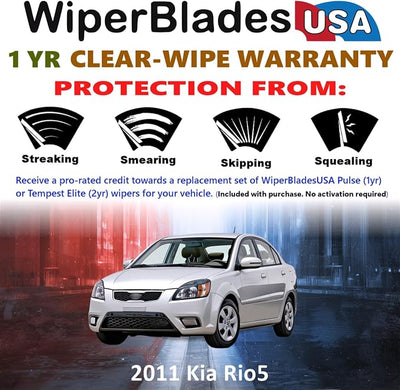 WiperBladesUSA Wiper Blades Set w/ 1yr warranty compatible with Kia Rio5 2011 Wipers (Set of 3) w/Rear Wiper Pulse Wipers