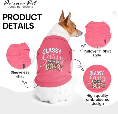 Parisian Pet Dog Shirt – 100% Cotton Classy Sassy and Bossy Shirts for Large Dogs – Pink Sleeveless Puppy Clothes – Soft Breathable Dog Outfit – Summer Pet Apparel - Stretchable Tshirts for Dogs Girls