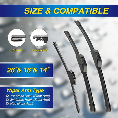 5 PLUS® Silicone Windshield Wipers Replacement for 2017 2018 2019 2020 2021 2022 Kia Niro Wiper Blades(Set of 3),Automotive Replacement Windshield Wiper Blades For My Car-26"/16"/12"