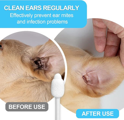 Large-Head Dog Ear Swabs, Gourd Cotton Tips, 56 pcs | Soft cotton-paper sticks in sealed packs for folds, paws, post-play cleanup, bathroom or travel.