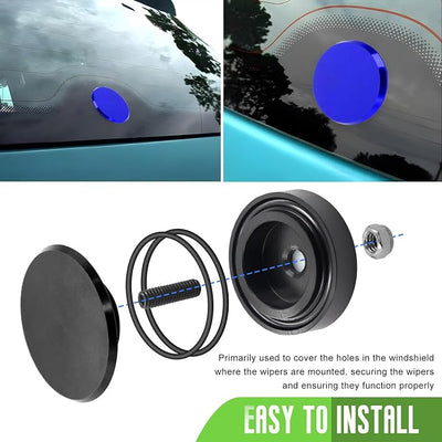 Car Wiper Plug, Waterproof Auto Rear Windshield Wiper Delete Cover Kit with O-Ring, Aluminum Alloy Block-Off Grommet Cap Replacement for Cars SUVs Trucks, Car Accessories (Blue)