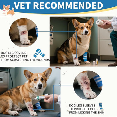 ROZKITCH Pet Dog Elbow Protector Dog Elbow Sleeve, 2PCS Front Leg and 2PCS Back Leg Knee, Elbow Wrap Leg Warmer Wrap Protector, Pet Elastic Knitted Breathable Protective BlueStripe L