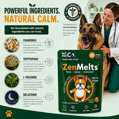 Calming Strips for Dogs – Fast-Acting Anxiety Relief & Sleep Support with Melatonin and Chamomile - Dog Calming Chews Alternative, Helps Reduce Stress During Fireworks & Travel (30 Pack)