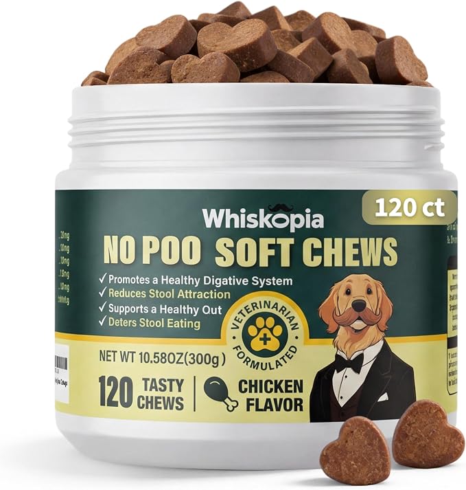 No Poo Chews Coprophagia Deterrent for Dogs, No Poop Eating Deterrent for Dog Provent Stop Dog from Eating Poop Supplement with Digestive Enzymes and Probiotics - 120 Ct