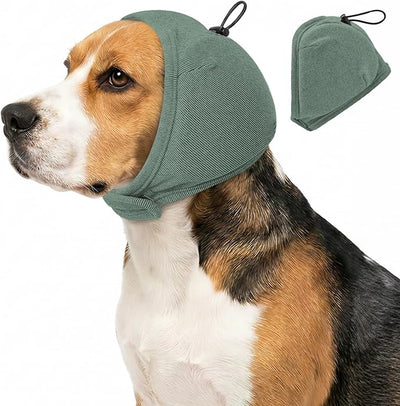 JOHNBOLIN Dog Ear Muffs - No Shake Ear Wrap & Quiet Calming Hoodie, Adjustable Head Snood Cover for Dogs, Noise & Anxiety Relief, Hematoma Protection for Grooming, Bath, Drying, Fireworks (Green, L)