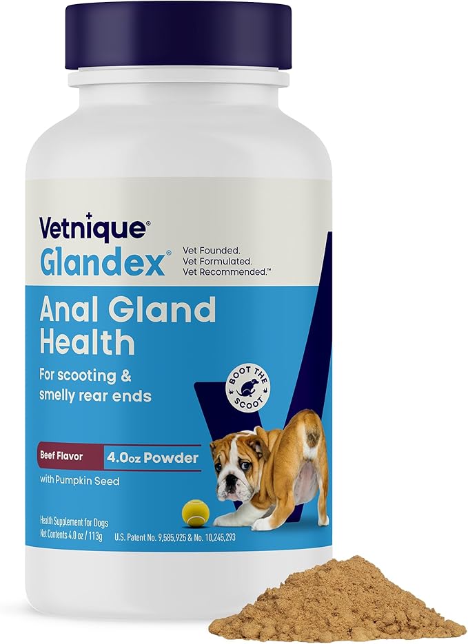 Vetnique Glandex for Dogs Anal Gland Powder, Support for Scooting & Fishy Odor, Boot The Scoot Fiber Supplement, Pumpkin Powder & Probiotics for Dogs with Digestive Enzymes (4.0oz Powder, Beef Liver)
