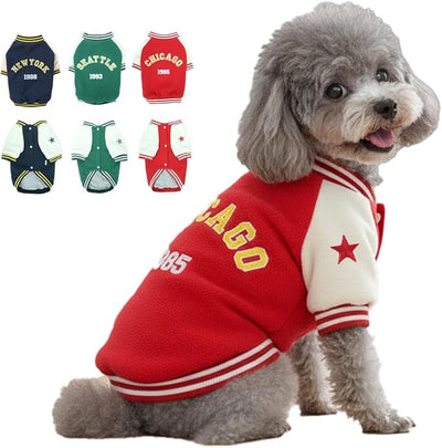 Medium Dog Heavyweight Fleece Varsity Jackets for Cold Days, Stylish Pet Coat for Boy and Girl Puppies, Winter Wear for Cats & Dogs, Male and Female Pet Baseball Uniform, Red Pup Outfits, M