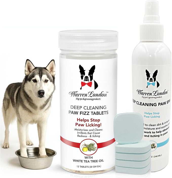 Deep Cleaning Paw Soak & Spray Combo | Soothes Itchy Paws with Seaweed, Tea Tree Oil & Aloe Vera | Anti-Lick Treatment | 12 Tablets + Deep Clean Paw Spray | Groomer-Approved Relief