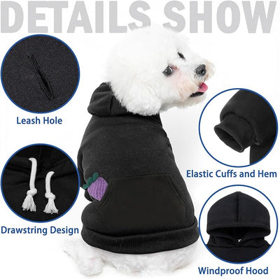 SCENEREAL Dog Hoodie Sweaters for Small Dogs, Fleece Pet Sweatshirt with Hat and Pocket,Soft Cold Winter All Weather Big Cat Clothes, Black (S)