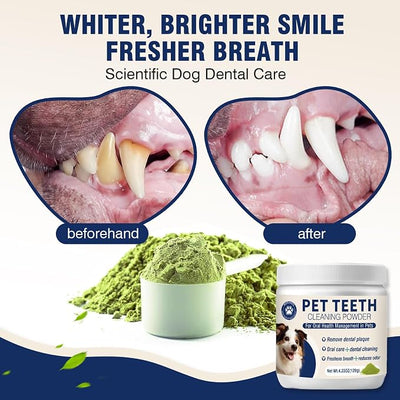 Dental Powder for Dogs Teeth Fresh Breath and Teeth Cleaning Contains Natural Ingredients and Probiotics Dental Powder Dog Tartar and Plaque Removes Tooth Cleaner for Dogs 120g (60-Day Supply)