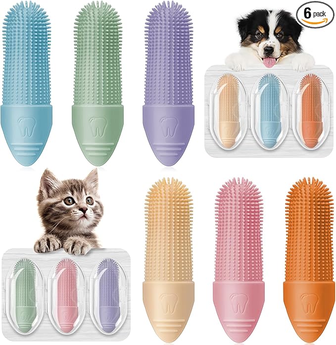 6 Pack Dog Toothbrush, 360° Cleaning Finger Brush for Dogs Teeth, Food Grade Silicone Pet Toothbrush Fits Most Fingers