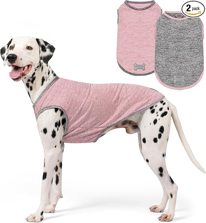 2Pack Dog Shirt, Lightweight Sun Protection Sleeveless Dog T Shirts for Large Dogs Girl, Breathable Pet Reflective Tank Top Summer Dogs Clothes for Outdoor Walking, Pink+Grey, 3XL