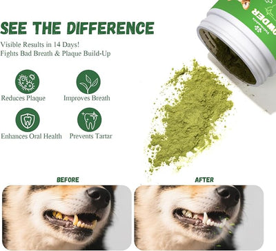 Dog Dental Powder, Dental Powder for Dogs Teeth Cleaning and Breath Fresh, Dog Teeth Cleaning Powder with Natural Plants Ingredients and Postbiotics, 400g
