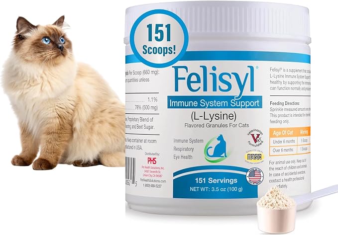 L-Lysine Granules for Cats 100g (3.5 oz, 310 Servings) – Supports Immune, Respiratory, and Eye Health. Eases Sneezing, Runny Nose, and Watery Eyes. Tasty Salmon Flavor - Made in The USA