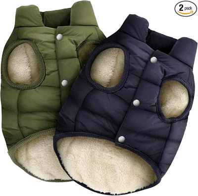 Syhood 2 Pieces Dog Jacket 2 Layers Fleece Lined Dog Jacket Warm Soft Windproof Small Pet Coat for Winter Cold Weather(S,Navy,Green)