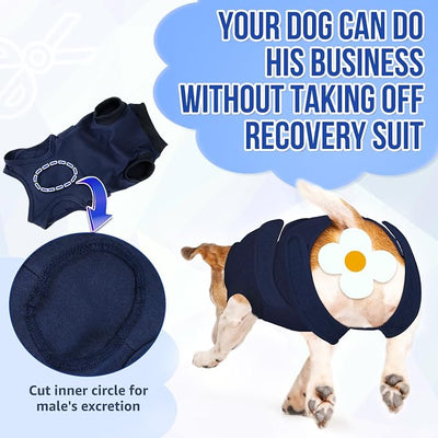 Lukovee Recovery Suit for Dogs, Zipper-On Onesie for Female Male Dog, Abdominal Wounds Cone E-Collar Alternative, Prevent Licking Spay (M, Dark Blue)