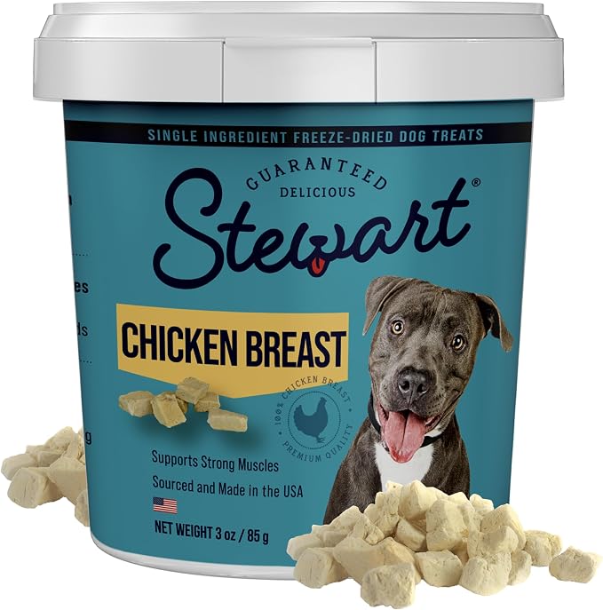 100% Chicken Breast Dog Treats, 3 oz Tub, ~55 Pieces, Freeze Dried Raw, Single Ingredient, 74% Protein Training Treats or Meal Topper, Grain Free, Gluten Free