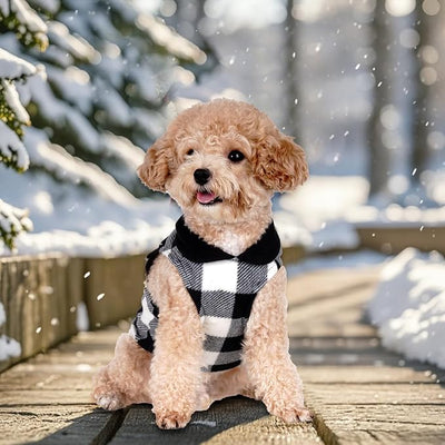 Rbenxia 4 Buffalo Plaid Dog Sweaters with Leash Ring Soft Fleece Vest Warm Puppy Pullover Jacket Cat Pets Winter Outfits (Blue-Gray, Black-White, Camouflage, Gray Letters, Small)