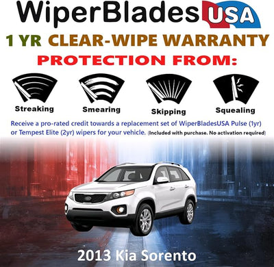 WiperBladesUSA Wiper Blades Set w/ 1yr warranty compatible with Kia Sorento 2013 Wipers (Set of 2) Pulse Wipers