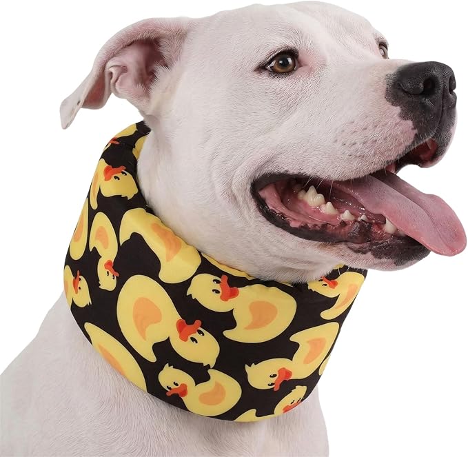 LovinPet Dog Recovery Collar, Adjustable Soft Cone for Medium & Large Dogs, Post-Surgery Comfort & Lick Prevention, Yellow Duck Print,Black