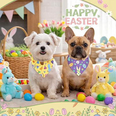 Weewooday 50 Pcs Easter Dog Bandanas Bulk with Bunny Rabbit Egg Carrot Pattern Soft Bibs Adjustable Triangle Pet Scarf Bowtie for Small Medium Large Costume Grooming(19.7 x 13.8 x 13.8 Inch)