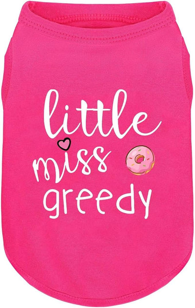 Pink Cotton Dog Shirt with 'Little Miss Greedy' Print, Soft & Breathable Pet Apparel for Small to Large Dogs, All-Season Sleeveless Vest, Cute and Comfortable Dog Outfit.Pink Donut 3XL