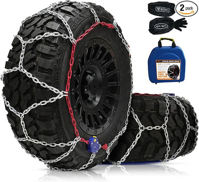DEDC Auto Lock Snow Tires Chains 4.5mm Heavy-Duty Mn Steel Fits 265 275 285 | 1Min Quick Anti Skid Chains for Car Off Road SUV And Pickup Trucks Traction Ice Iced Cold Road Set of 2 (KS1618)