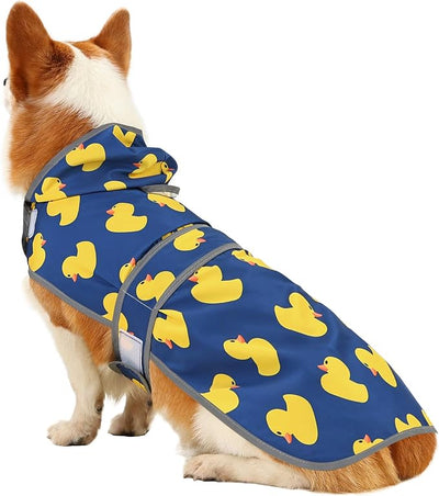 Dog Raincoat for Large Dogs Waterproof Jacket Hooded Rain Coats with Reflective Strips Leash Hole & Poncho Adjustable Fit (Duck,L)