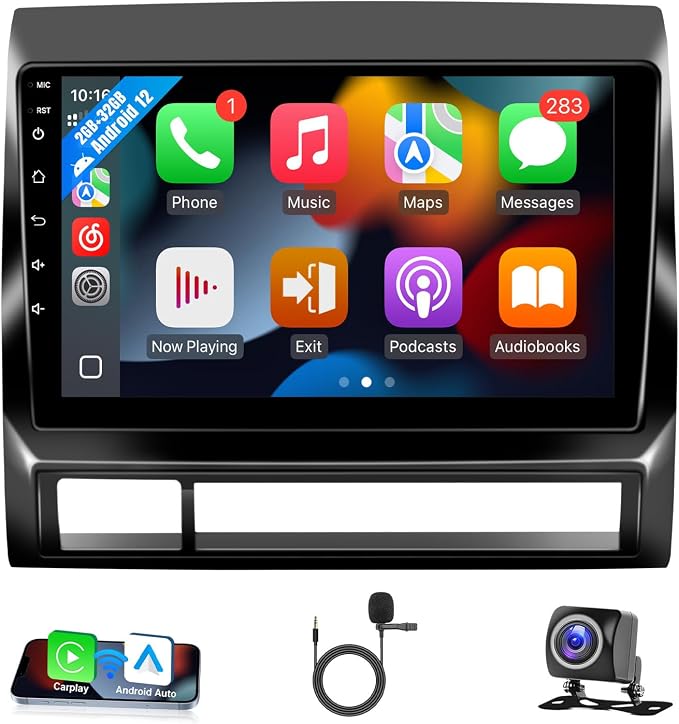 Car Radio for Toyota Tacoma 2005-2015 Stereo Replacement with Wireless Carplay Android Auto, 9'' Touchscreen Buit-in Bluetooth GPS Navigation WiFi Backup Camera Mic 2+32G