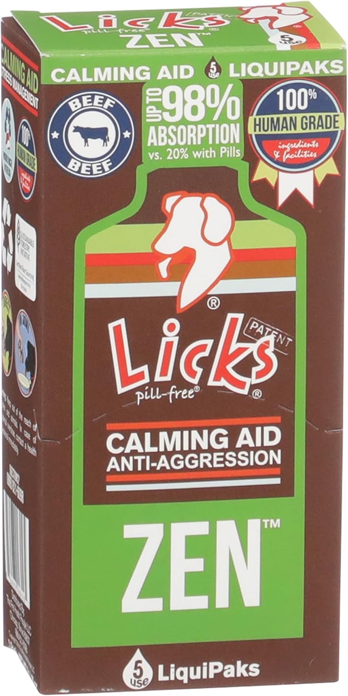 Licks Zen Calming Aid - Calm Behavior & Stress Support for Dogs & Cats - L-Theanine, Chamomile, Ashwagandha & Tryptophan - Pill-Free Gel Packets - Chicken Flavor - 5 Packets