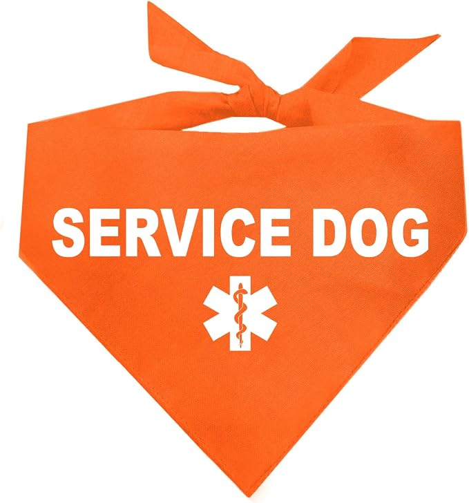 Service Dog Dog Bandana | 100% Cotton Adjustable Triangle |Service Dog | Working Animal | Assistance |Orange, One Size (307)