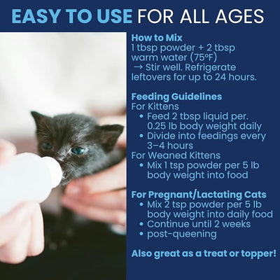 Under the Weather Kitten Milk Replacement Powder + Colostrum for Cats & Kittens | Goat Milk Replacer Powder | Goat-Based Formula with Colostrum for Immune & Digestive Support - 12 oz