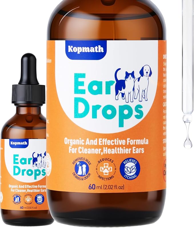 Dog Ear Drops, Dog Ear Cleaner Drops, Ear Infection Treatment for Dogs and Cats, Natural Herbal Ear Cleaning Solution for Dirty,Itchy,Smelly,Inflammed Pet Ears, 2 oz with Dropper