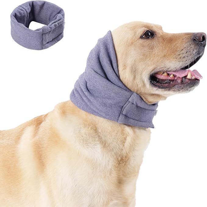 Dog Ear Cover, Comfort Dogs Hoodie for Anxiety, Adjustable Ear Wraps Muffs for Noise Protection, Purple M