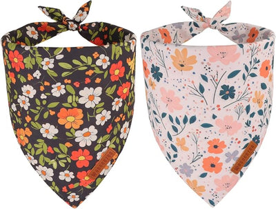ADOGGYGO Floral Dog Bandana, Black Pink Flower Pet Scarf, Premium Durable Fabric, Cute Floral Bandanas for Small Dogs (Small)