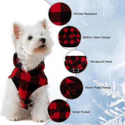 EXPAWLORER Dog Hoodie Fleece Sweater Vest, Plaid Dog Sweatshirt Fall Winter Pet Clothes with Leash Ring, Sleeveless Warm Cozy Puppy Clothing for Cat Small Medium Large Dogs Girl Boy, Checkered S