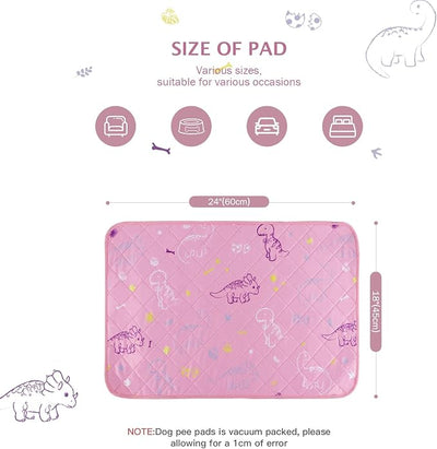 IEUUMLER Washable Pee Pads for Dogs, 2 Pack Non-Slip & Waterproof Pack Whelping Pad, Reusable Washable Puppy Potty Training Pad with Fast Absorbent for Playpen EU007 (Pink Dinosaur, 24"X18"-2pcs)