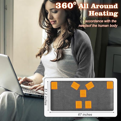 USB Heated Blanket, 67" x 51.2" Portable Battery Powered Cordless Electric Throw, Super Soft Cozy Wearable Heated Large Shawl Wraps for Office, 3 Heating Levels, Machine Washable, Battery Not Included