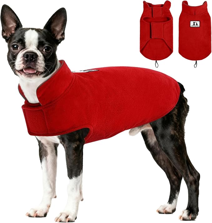 DENTRUN Reversible Dog Coat - Windproof Polar Fleece Vest with Reflective Neck Strips, Hook & Loop Closures, Sleeveless Cold Weather Jacket for Medium Large Dogs (L, Dogs Winter Outerwear)